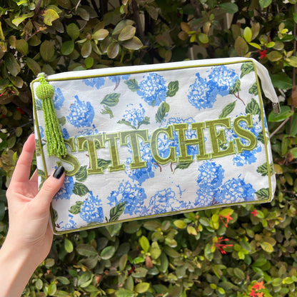 Blue Hydrangea Stitches Project Pouch