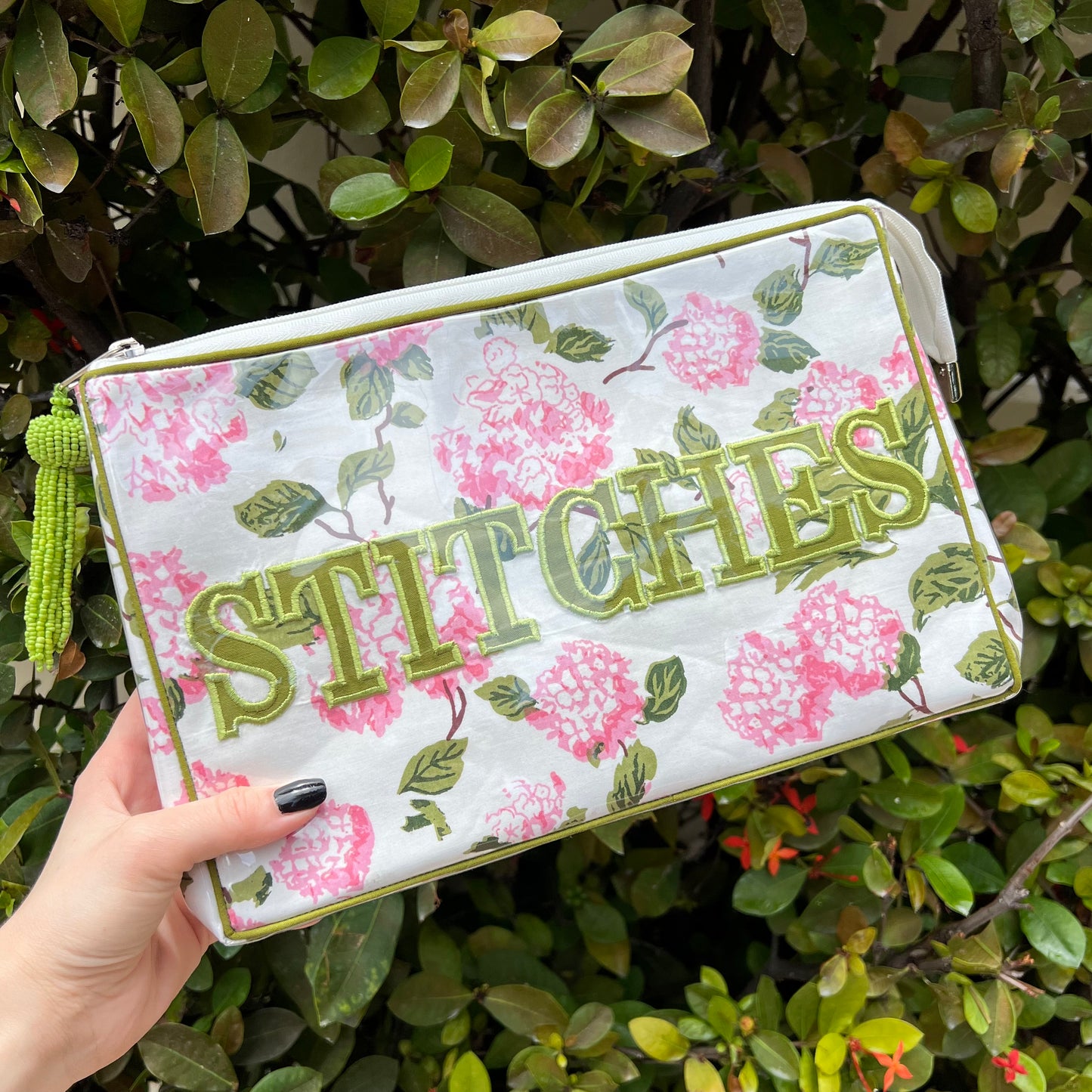 Pink Hydrangea Stitches Project Pouch