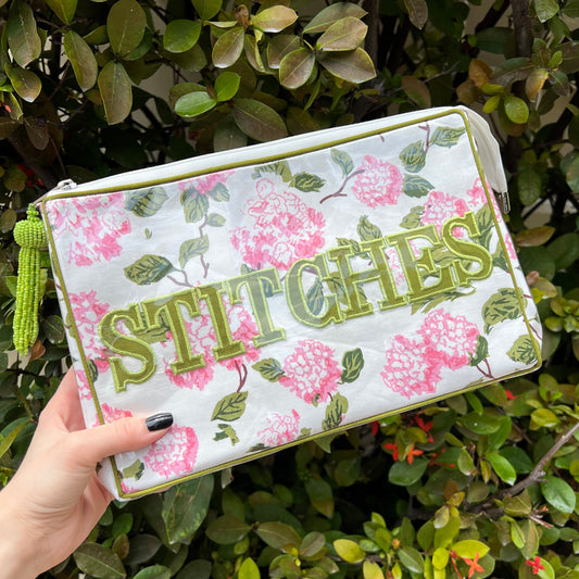 Pink Hydrangea Stitches Project Pouch