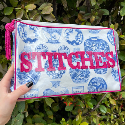 Blue Chinoiserie Stitches Project Pouch