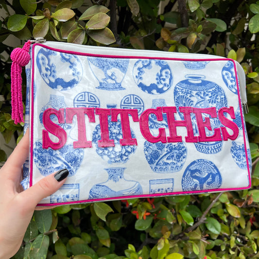 Blue Chinoiserie Stitches Project Pouch