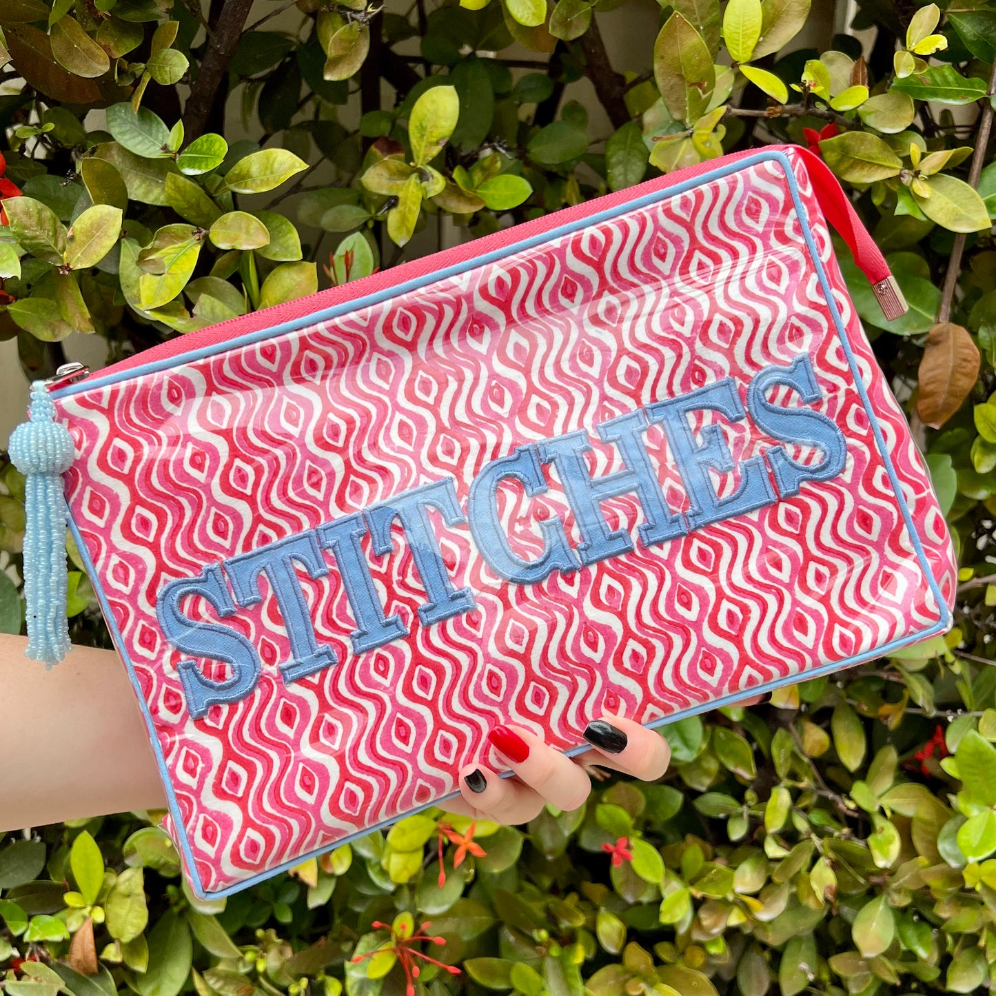 Pink Wavy Stitches Project Pouch