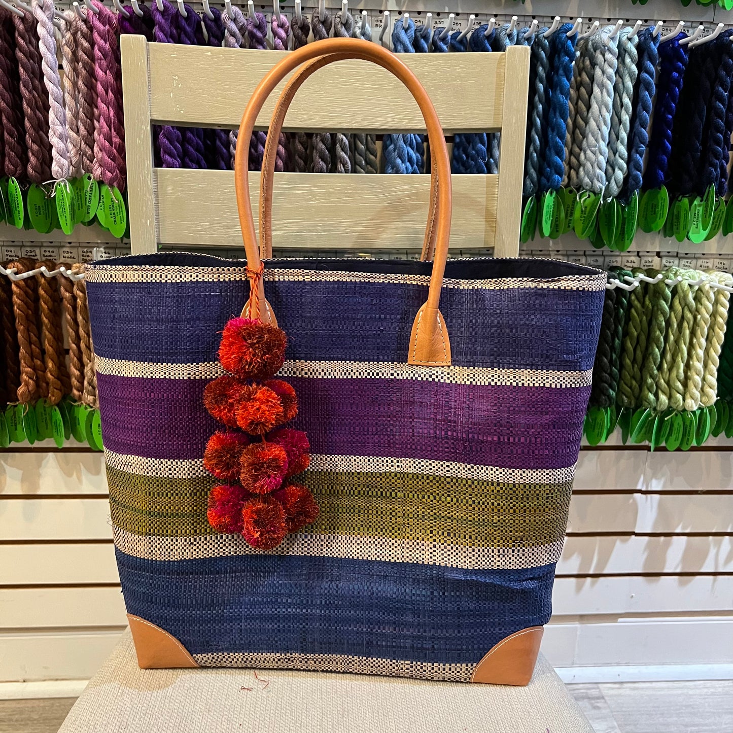 Raffia Pom Pom Bag Tassel