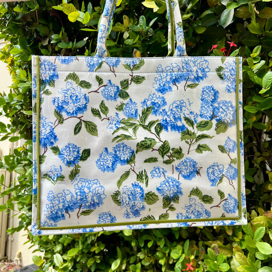 Blue Hydrangea Stitches Tote Bag