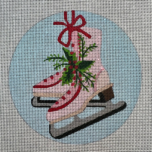 Pink Ice Skates Christmas Theme 5" Round Ornament