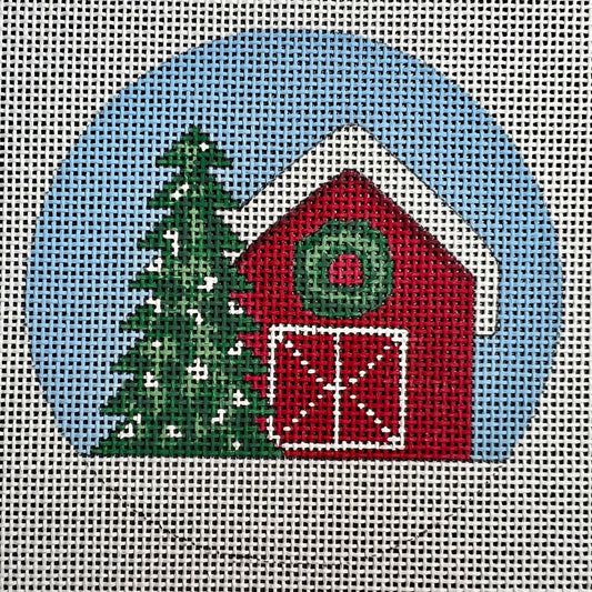 Christmas Barn Ornament 5" Round