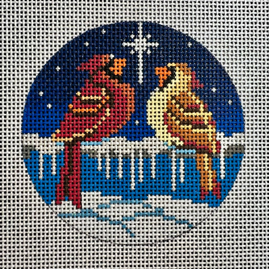 Cardinals and North Star Ornament 4" Round