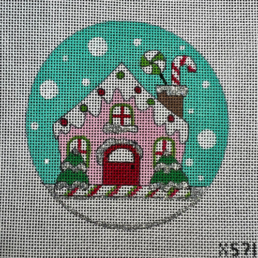 Pink Christmas House 4" Round Ornament