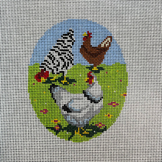 Three Hens Oval Ornament