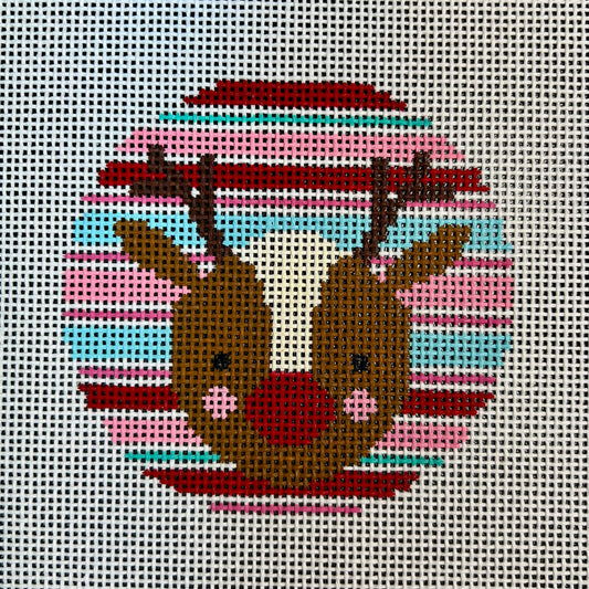 Striped Reindeer 4" Round Ornament