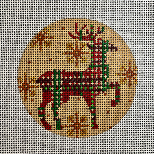 Plaid Reindeer 4" Round Ornament