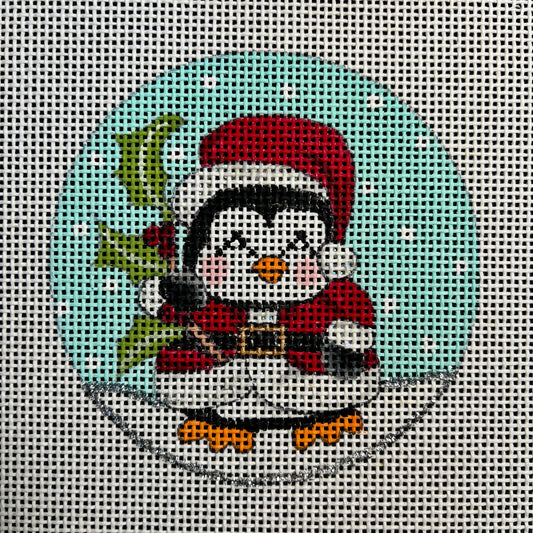 Penguin Santa  4" Round Ornament