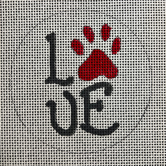 Love Red Paw Print 4" Round Ornament