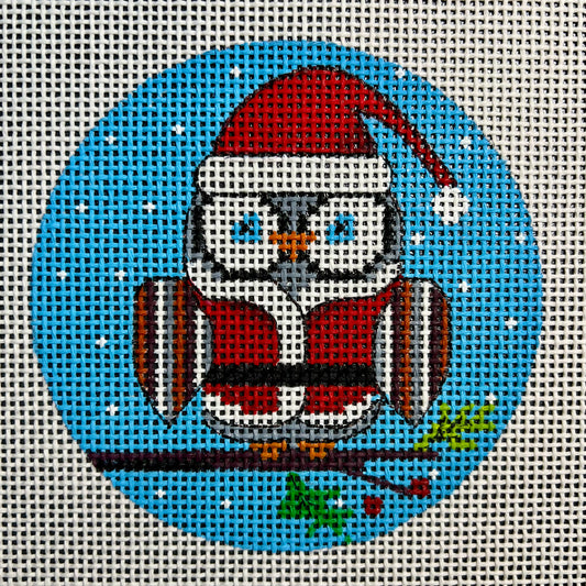 Owl Santa 4" Round Ornament