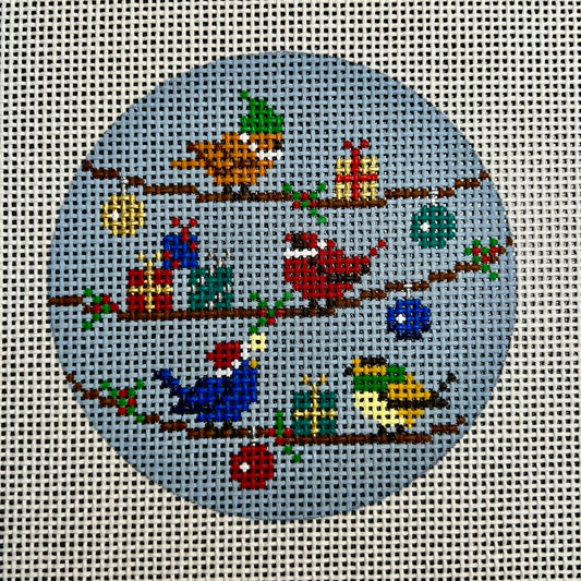 Birds and Packages 4" Round Ornament