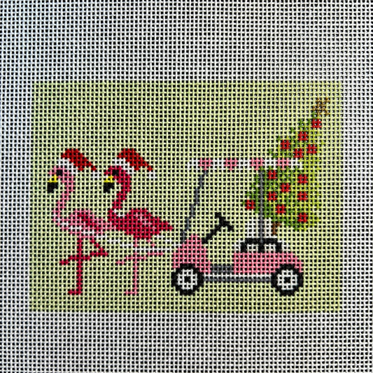 Christmas Flamingo Golf Cart