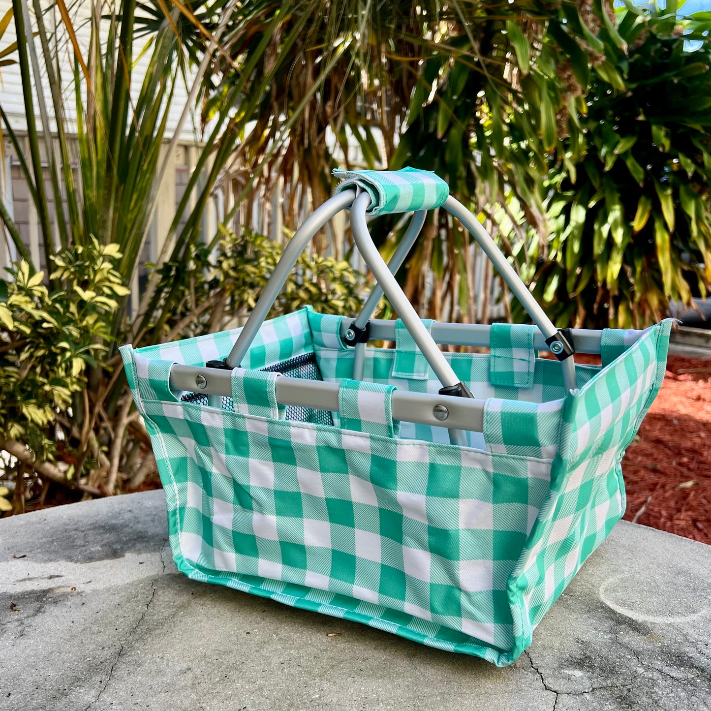 Gingham Basket Bag