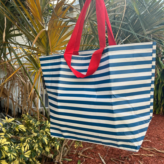 Blue and White Striped Tote Bag