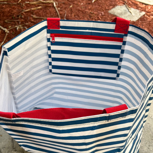Blue and White Striped Tote Bag