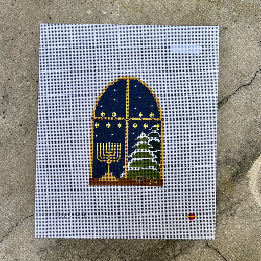 Hanukkah Window at Night