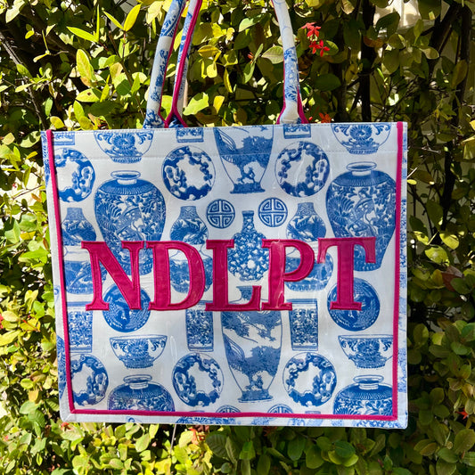 Blue Chinoiserie "NDLPT" Tote Bag