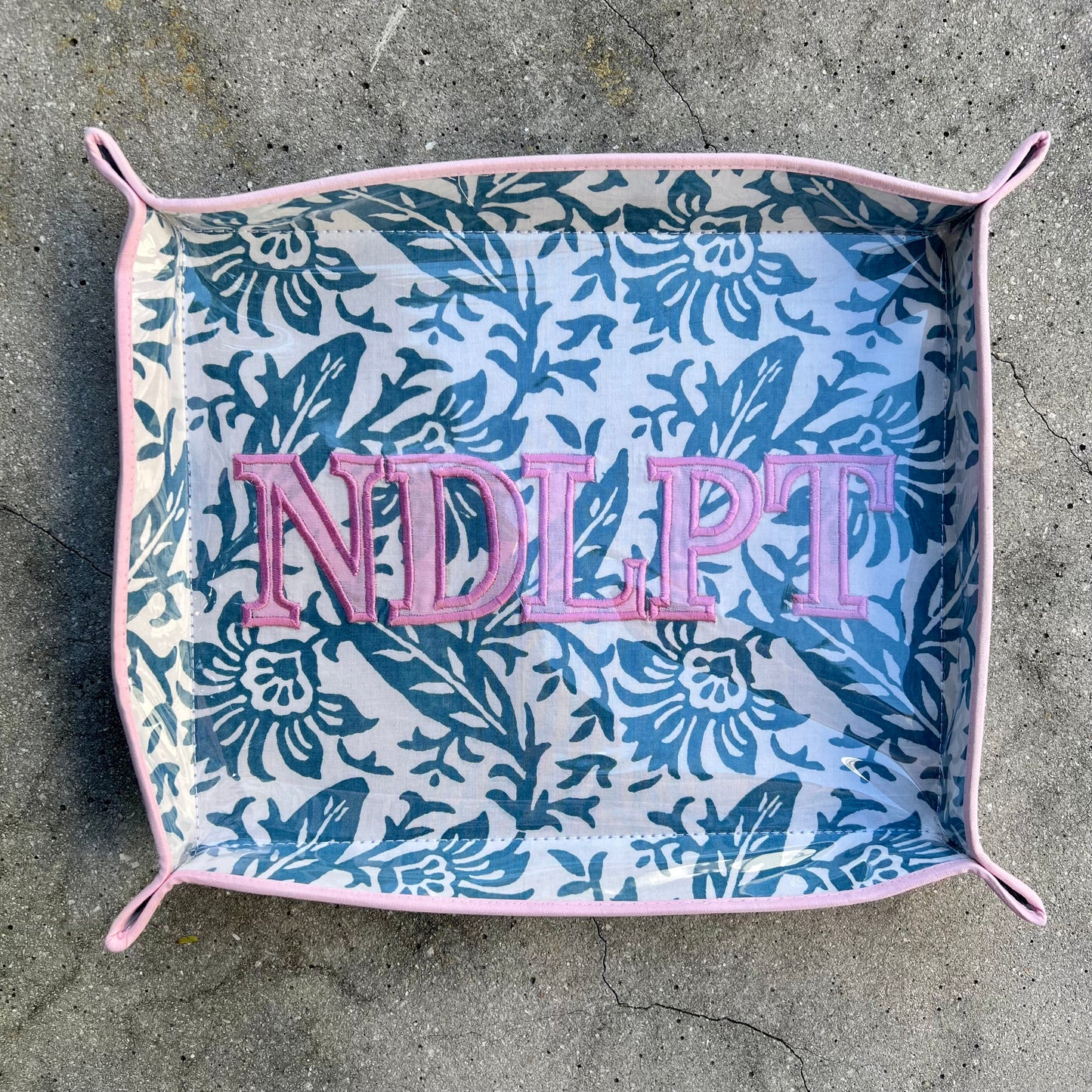 Blue and Pink Floral "NDLPT" Desk Project Tray