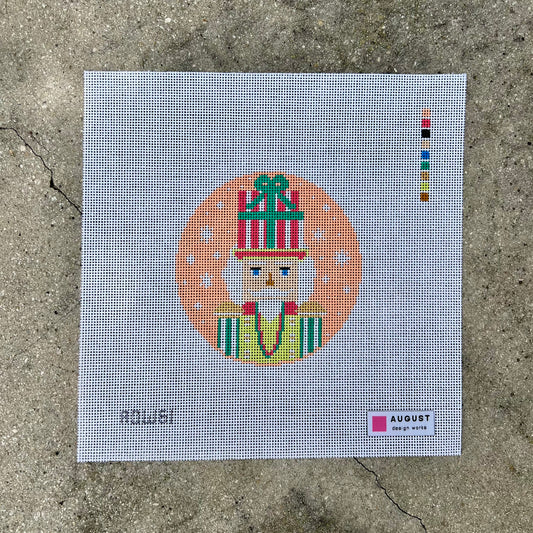 Pink Present Nutcracker 4" Round Ornament