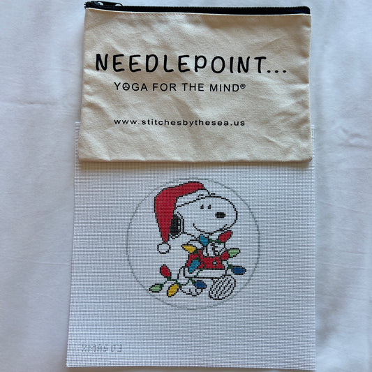 Snoopy in Santa Suit Tangled in Lights 5" Round