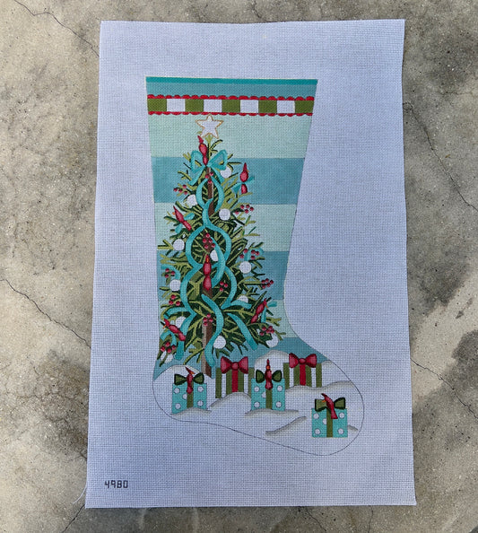 Teal Ribbon Christmas Tree Stocking