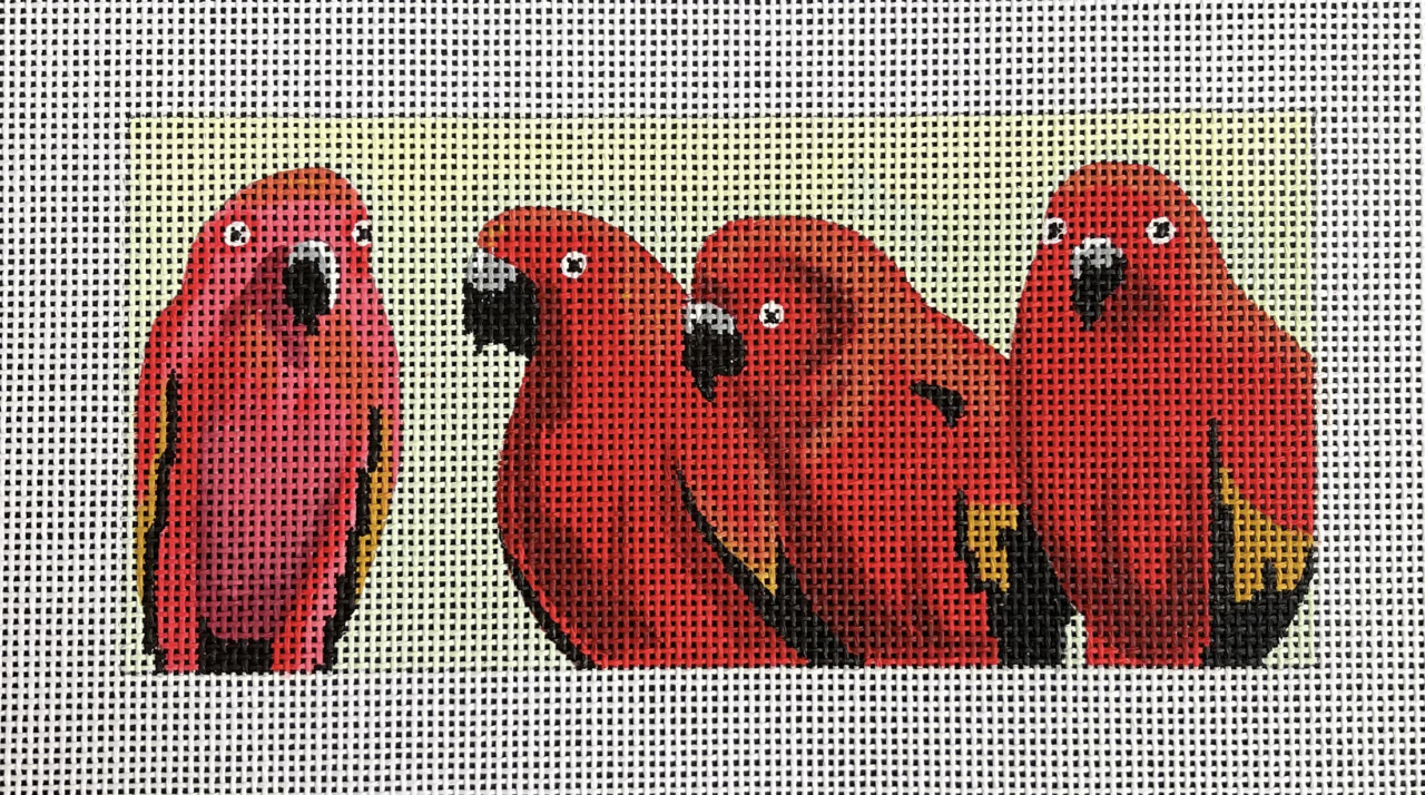 4 Red Parrots