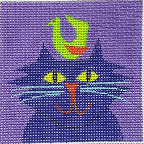 Purple Cat with Green Bird