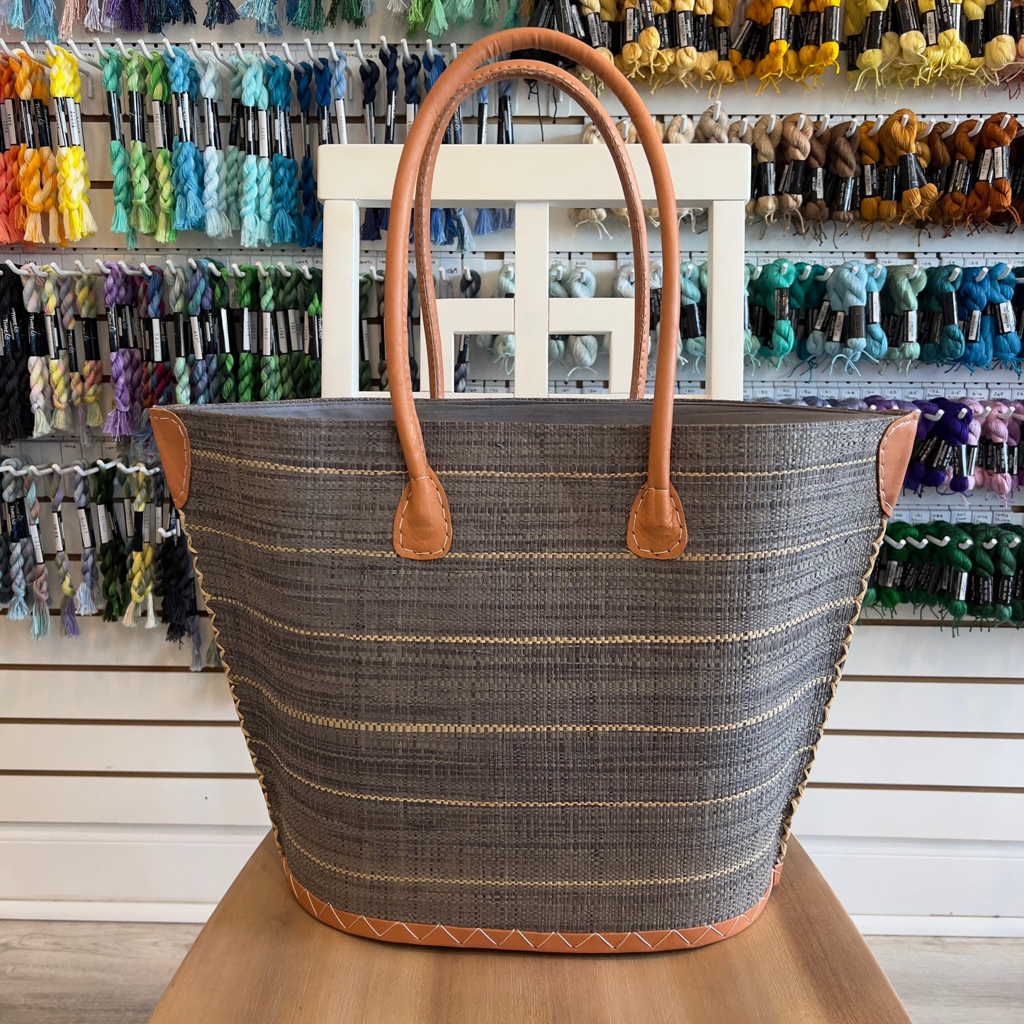 Wide Striped Straw Bag