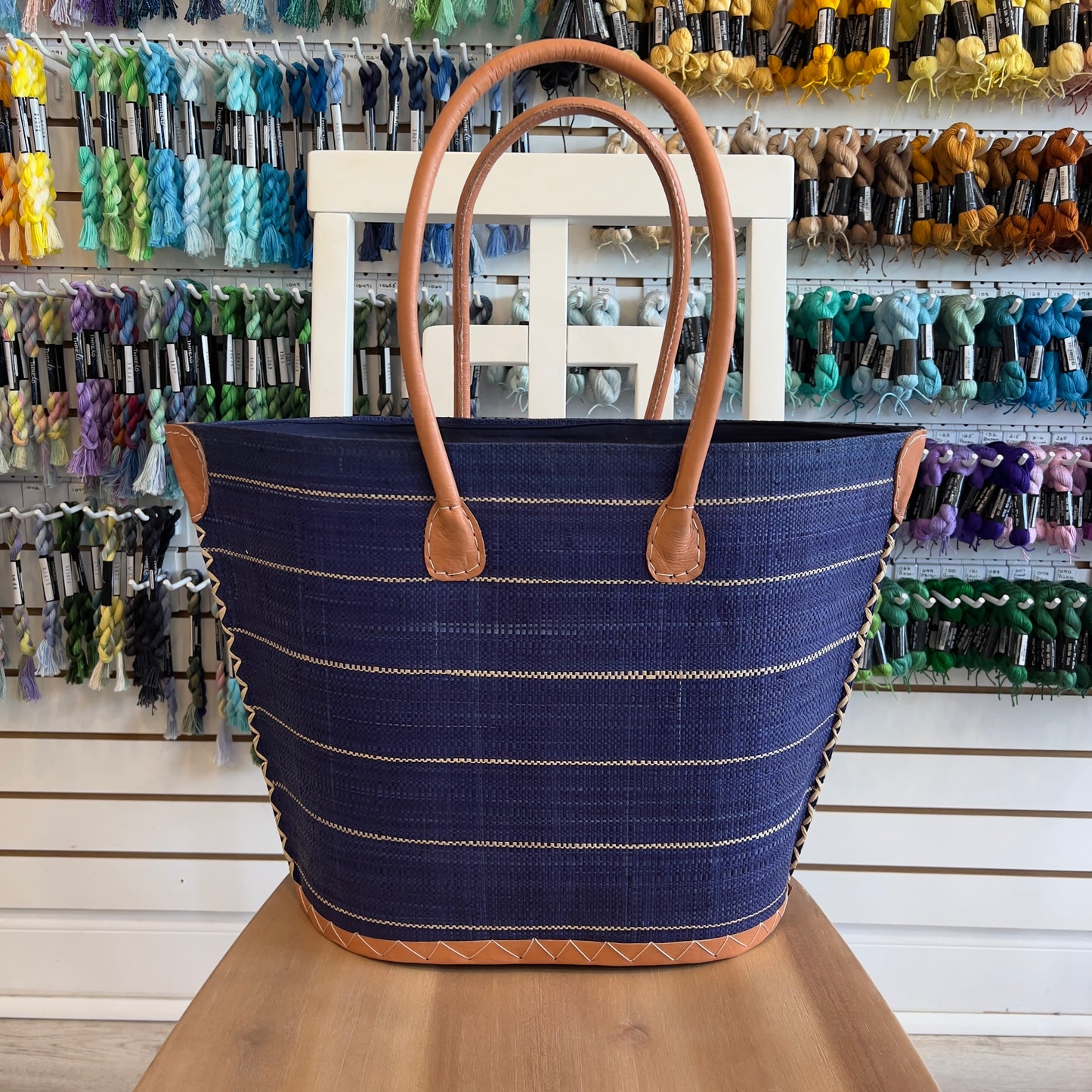 Wide Striped Straw Bag