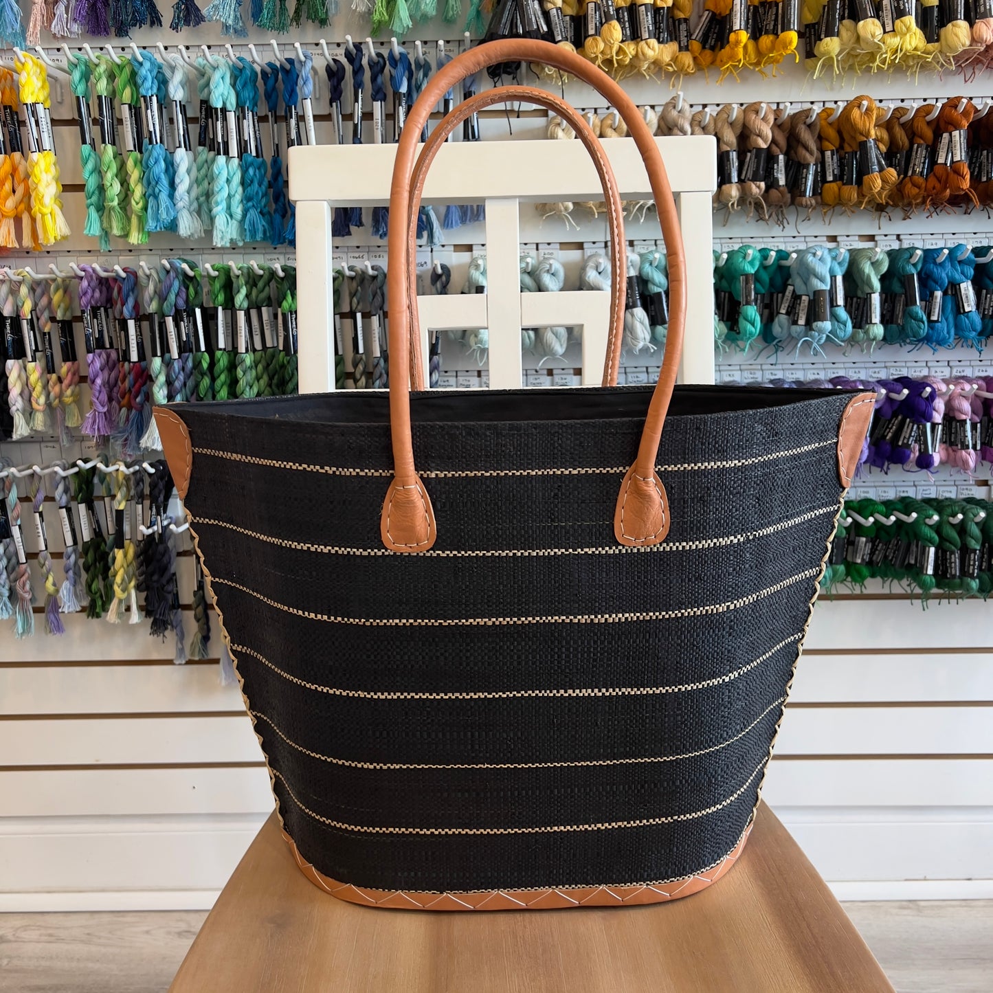 Wide Striped Straw Bag